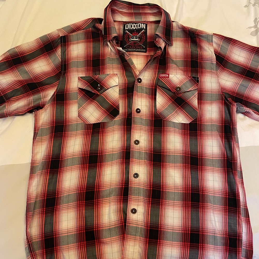 DIXXON Red, Black & White Short-Sleeve Plaid Button-Down Shirt